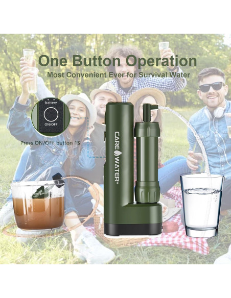 Purificador de Agua Eléctrico Portátil CaredWater con Bomba de Mano