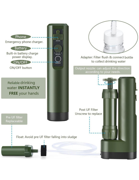 Purificador de Agua Eléctrico Portátil CaredWater con Bomba de Mano