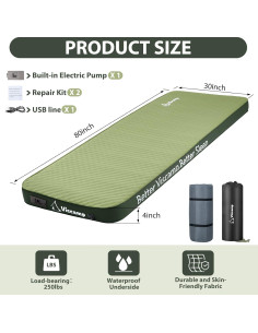 Colchoneta de Camping Autoinflable Viscamp A1136K Verde 200x70x10cm 2