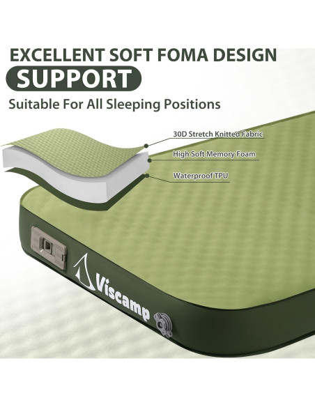 Colchoneta de Camping Autoinflable Viscamp A1136K Verde 200x70x10cm