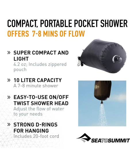 Ducha de bolsillo Sea to Summit 10L Negra para acampar