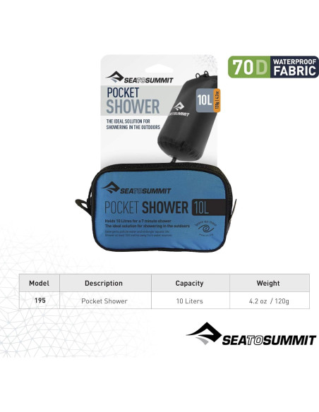 Ducha de bolsillo Sea to Summit 10L Negra para acampar