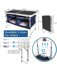 Mesa Plegable CampLand 120x47 cm Ajustable para Camping 2