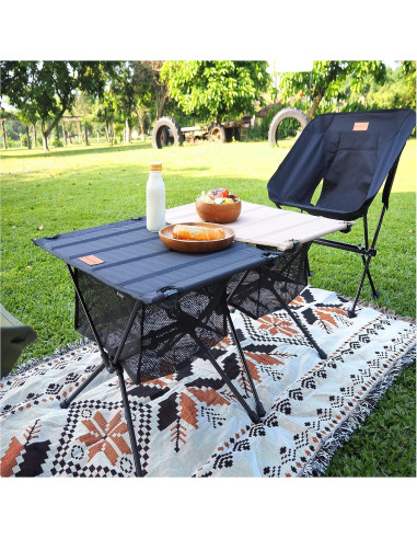 Mesa de Camping Plegable NACETURE Negra con Malla 0.82 kg