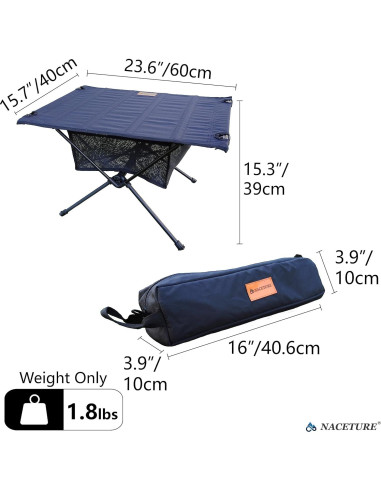 Mesa de Camping Plegable NACETURE Negra con Malla 0.82 kg