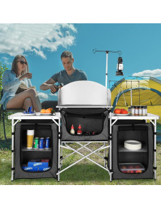 Mesa de Cocina Plegable VEVOR con 3 Armarios y Bolsa 2