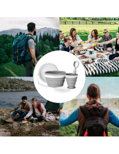 Kit de Comida para Camping Odoland 1 Persona Silicona Plegable