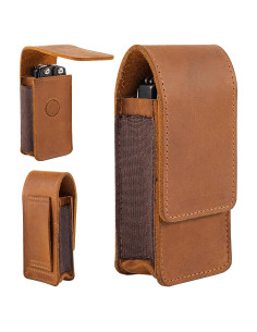 Funda de Multiherramienta EDC QEES de Cuero Marrón con Cierre Magnético