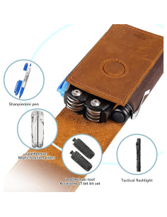 Funda de Multiherramienta EDC QEES de Cuero Marrón con Cierre Magnético 2