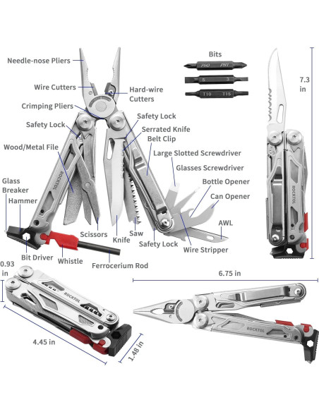 Multiherramienta ROCKTOL 22 en 1 con alicates y cuchillo