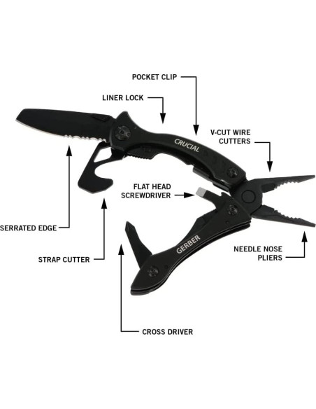 Cuchillo Multitool Gerber Gear Crucial 6 en 1 Negro