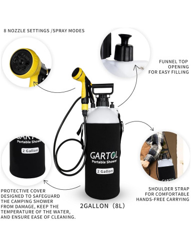Ducha Portátil GARTOL 7 Modos 2 Galones para Camping