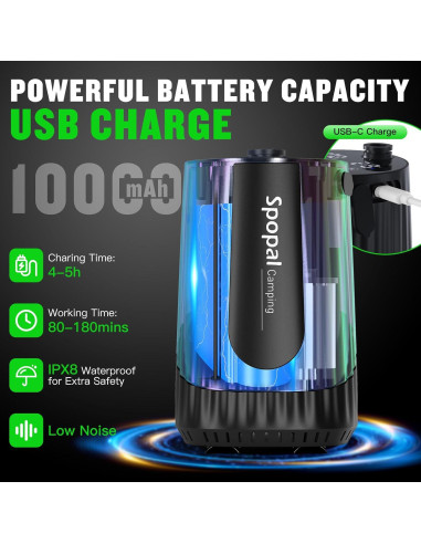 Ducha Portátil Spopal 10000mAh 5 Velocidades IPX8 Camping
