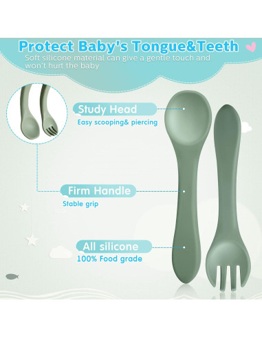 Juego de 6 Utensilios de Silicona Nuenen para Bebés 6+ Meses