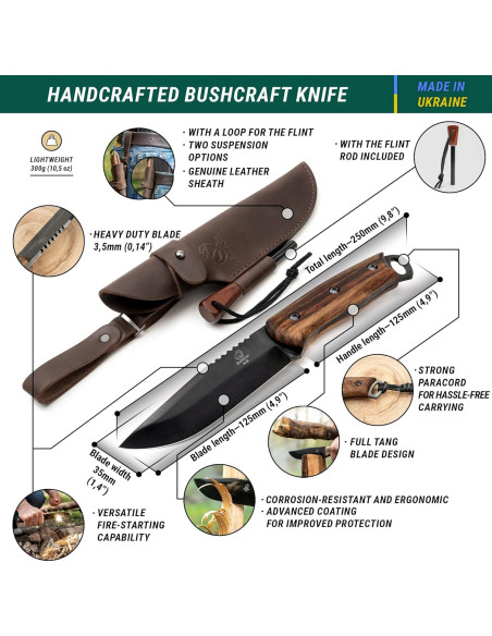 Cuchillo de Supervivencia BeaverCraft BSH4F con Funda y Varilla