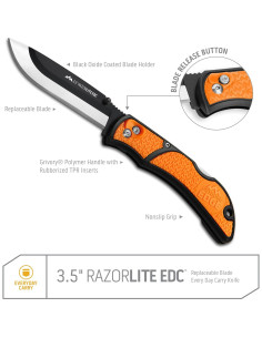 Cuchillo de bolsillo Outdoor Edge RazorLite RLB-30C Naranja 6 Hojas 2