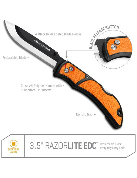 Cuchillo de bolsillo Outdoor Edge RazorLite RLB-30C Naranja 6 Hojas