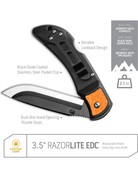 Cuchillo de bolsillo Outdoor Edge RazorLite RLB-30C Naranja 6 Hojas