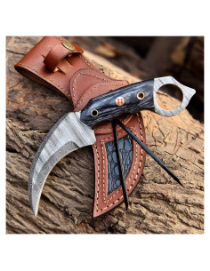 Cuchillo de Caza Lynxxe Damasco 19.05 cm con Funda de Cuero