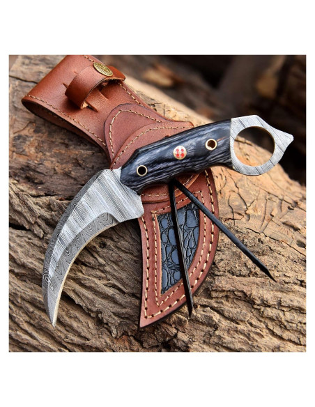 Cuchillo de Caza Lynxxe Damasco 19.05 cm con Funda de Cuero