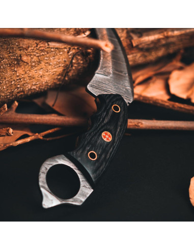 Cuchillo de Caza Lynxxe Damasco 19.05 cm con Funda de Cuero