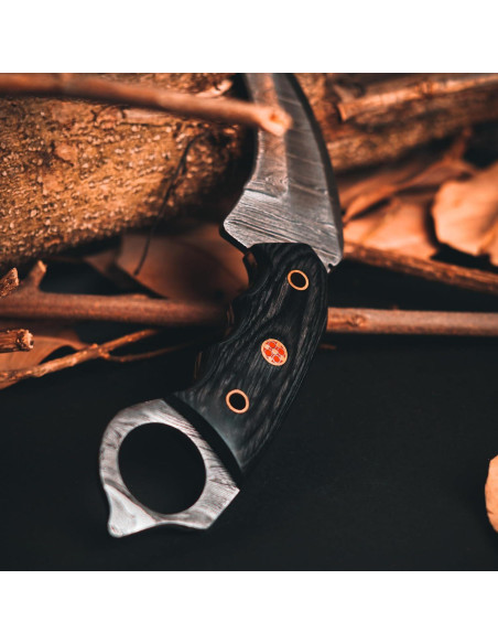 Cuchillo de Caza Lynxxe Damasco 19.05 cm con Funda de Cuero