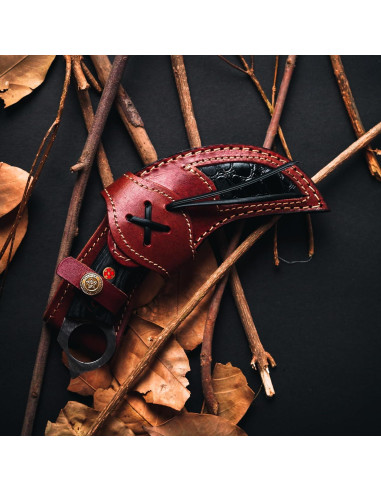 Cuchillo de Caza Lynxxe Damasco 19.05 cm con Funda de Cuero