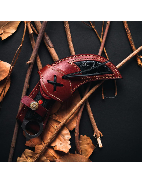 Cuchillo de Caza Lynxxe Damasco 19.05 cm con Funda de Cuero