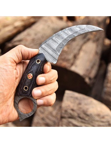 Cuchillo de Caza Lynxxe Damasco 19.05 cm con Funda de Cuero