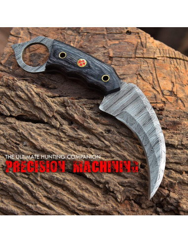 Cuchillo de Caza Lynxxe Damasco 19.05 cm con Funda de Cuero