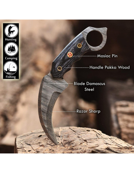 Cuchillo de Caza Lynxxe Damasco 19.05 cm con Funda de Cuero