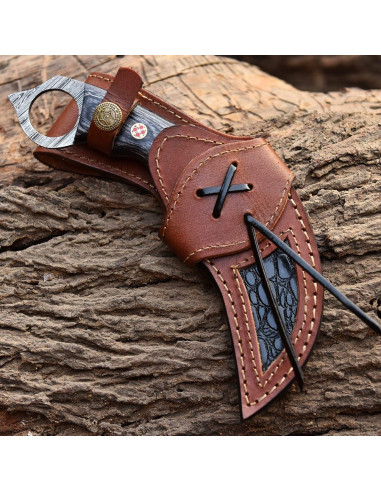 Cuchillo de Caza Lynxxe Damasco 19.05 cm con Funda de Cuero