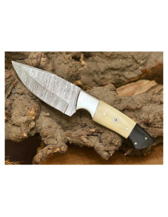 Cuchillo de Caza POLO CRAFT Damasco 23 cm con Funda de Cuero