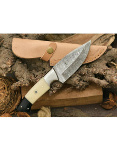 Cuchillo de Caza POLO CRAFT Damasco 23 cm con Funda de Cuero 2
