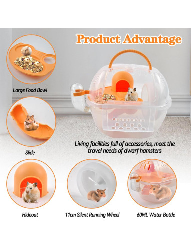 Transportador de Hámster MUYG Naranja 27x20x18 cm con Accesorios