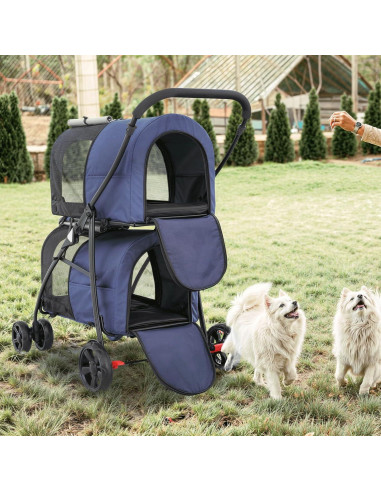 Carrito Doble para Mascotas MoNiBloom 4 Ruedas Plegable 15.88 kg