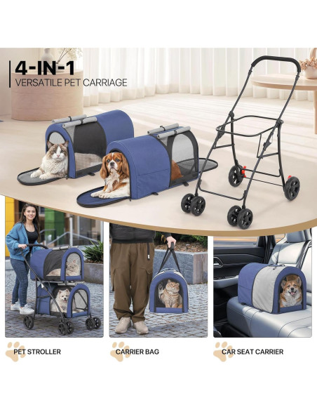 Carrito Doble para Mascotas MoNiBloom 4 Ruedas Plegable 15.88 kg