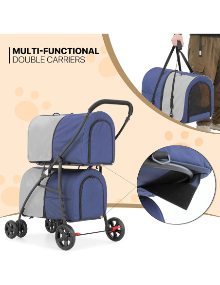 Carrito Doble para Mascotas MoNiBloom 4 Ruedas Plegable 15.88 kg