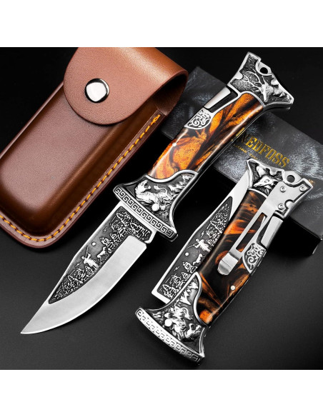 Cuchillo Plegable NedFoss Rugido de Tigre 8.89 cm con Funda