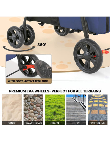 Carrito Doble para Mascotas MoNiBloom 4 Ruedas Plegable 15.88 kg