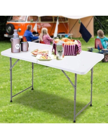 Mesa Plegable Edtian 4 Pies Blanca, Compacta y Resistente