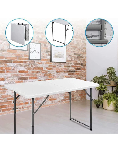 Mesa Plegable Edtian 4 Pies Blanca, Compacta y Resistente
