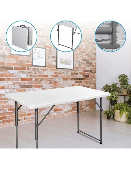 Mesa Plegable Edtian 4 Pies Blanca, Compacta y Resistente
