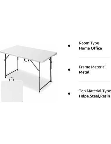 Mesa Plegable Edtian 4 Pies Blanca, Compacta y Resistente