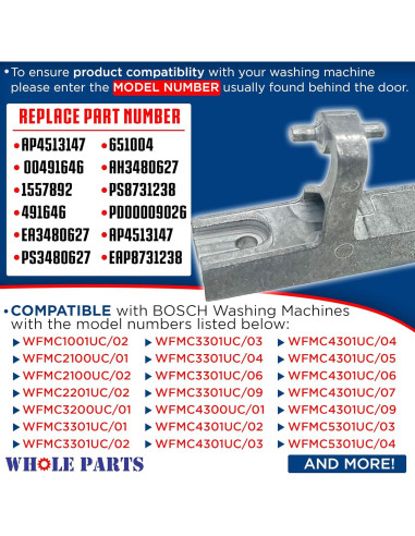 Bisagra de puerta Whole Parts 00651004 para lavadoras Bosch