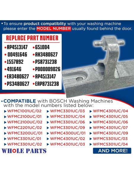 Bisagra de puerta Whole Parts 00651004 para lavadoras Bosch