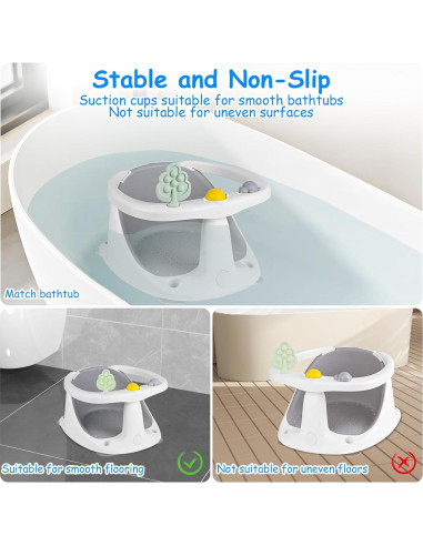 Asiento de Baño para Bebés 6-24 Meses Gris Antideslizante