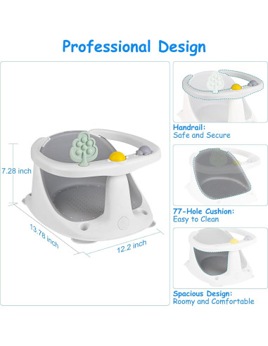 Asiento de Baño para Bebés 6-24 Meses Gris Antideslizante