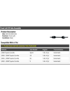 Eje CV Izquierdo Toyota Corolla 2003-2008 1.8L Automático 2