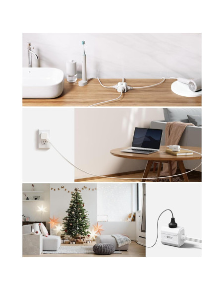 Cable de Extensión 0.46m SUPERDANNY 3 Salidas Enchufe Plano